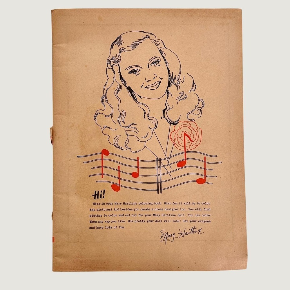 Vintage 1952 Mary Hartline Large Coloring Book with 2 pgs Paper Doll Cut Outs